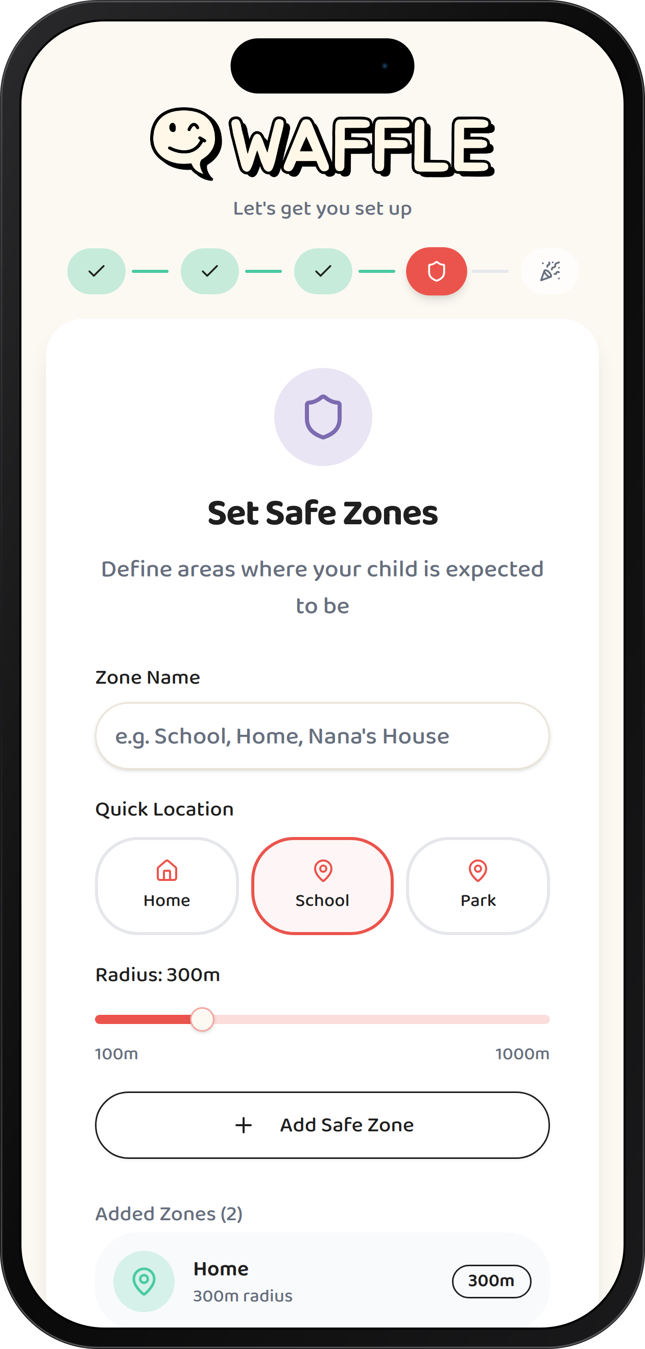 Configuring GPS safe zones and geofencing on the Waffle Go kids phone